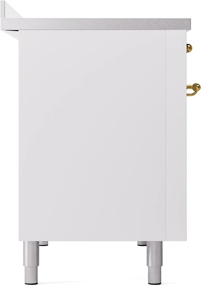 Ilve UPI486NMPWHG Nostalgie Ii 48 Inch Electric Freestanding Range In White With Brass Trim