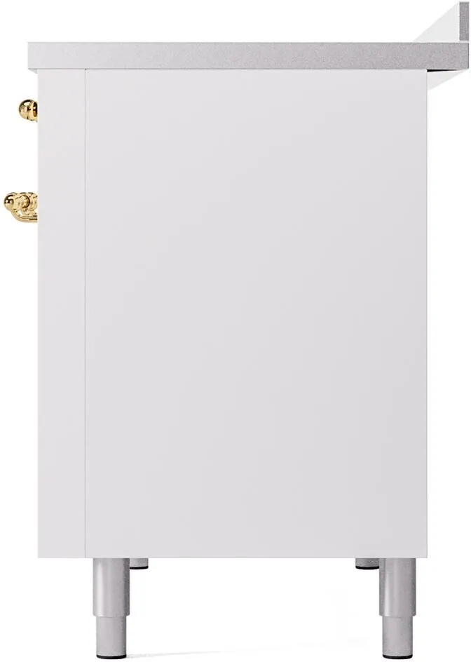 Ilve UPI486NMPWHG Nostalgie Ii 48 Inch Electric Freestanding Range In White With Brass Trim
