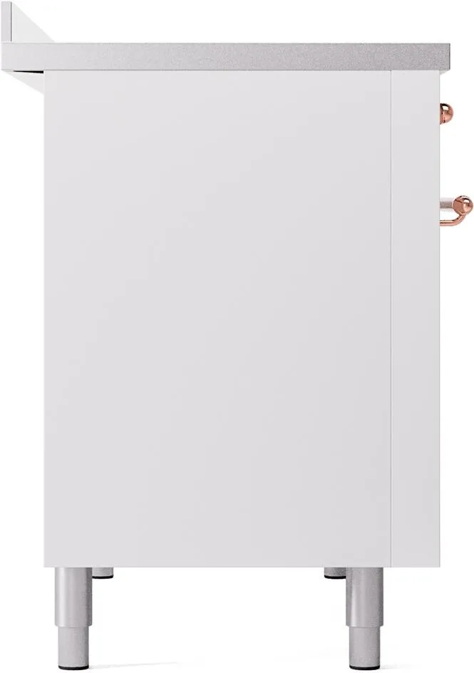Ilve UPI486NMPWHP Nostalgie Ii 48 Inch Electric Freestanding Range In White With Copper Trim