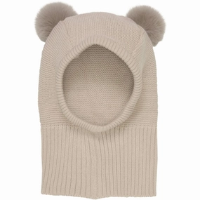 Special Offer Inside Huttelihut Balaclava Knit W. Pompoms Light Camel