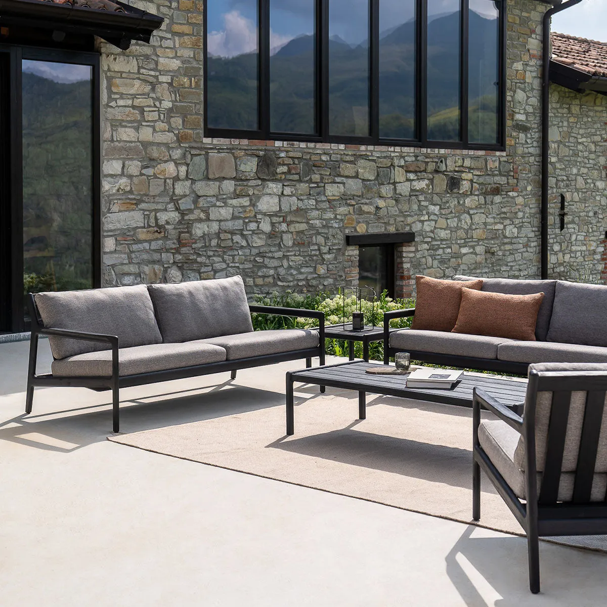 Jack Outdoor Fabric Lounge Chair (Teak Black, Mocha, 76cm)