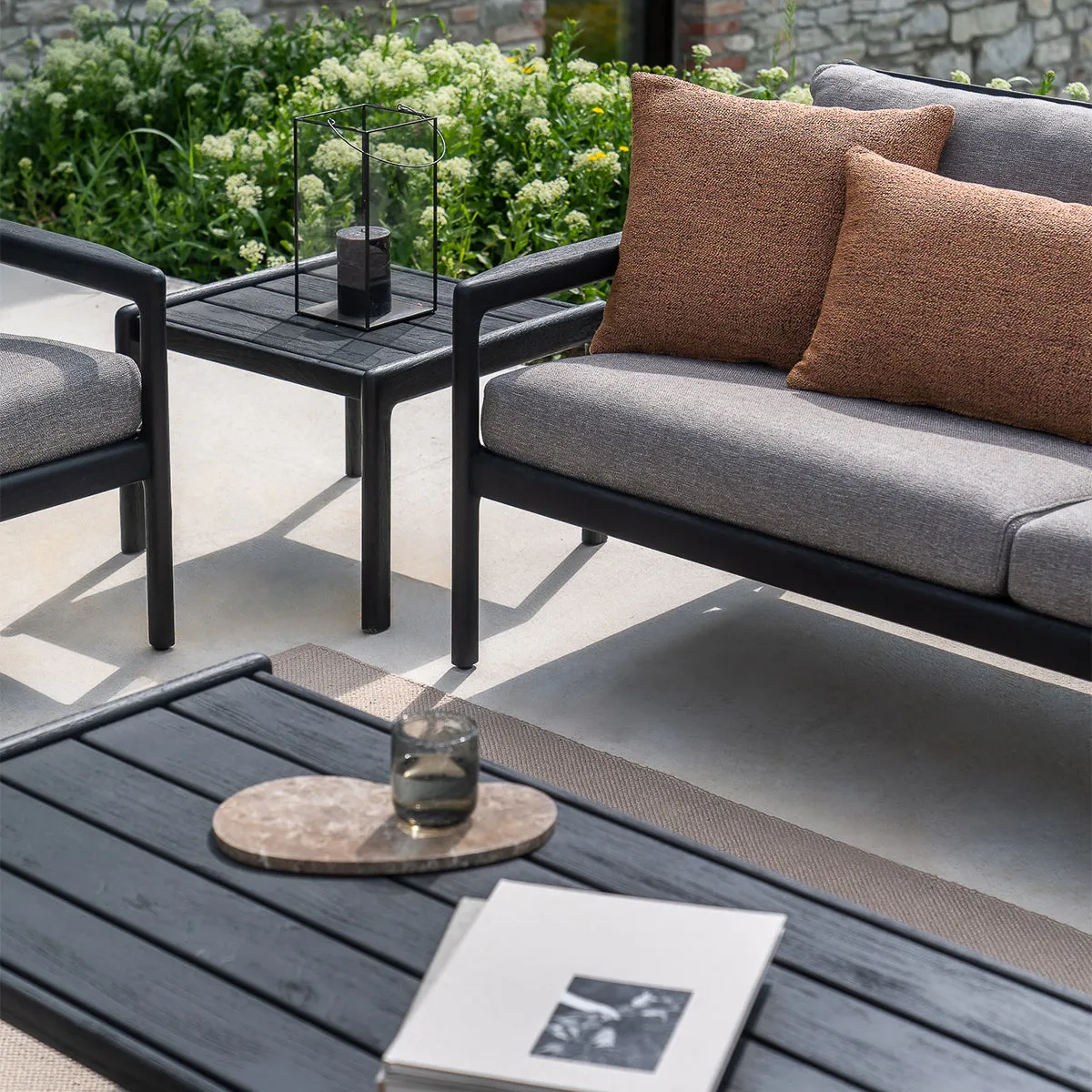 Jack Outdoor Fabric Lounge Chair (Teak Black, Mocha, 76cm)