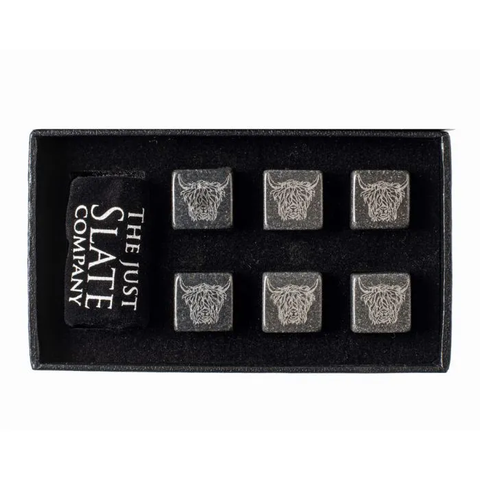 Just Slate Set of Highland Cow Engraved Whisky Stones