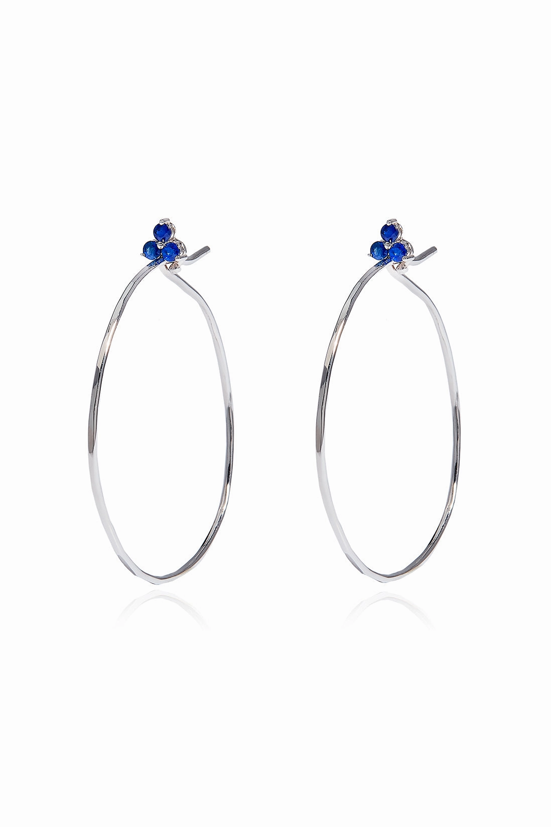 Large Blue Sapphire Fleurette Hoops In 18K White Gold Best Price Today