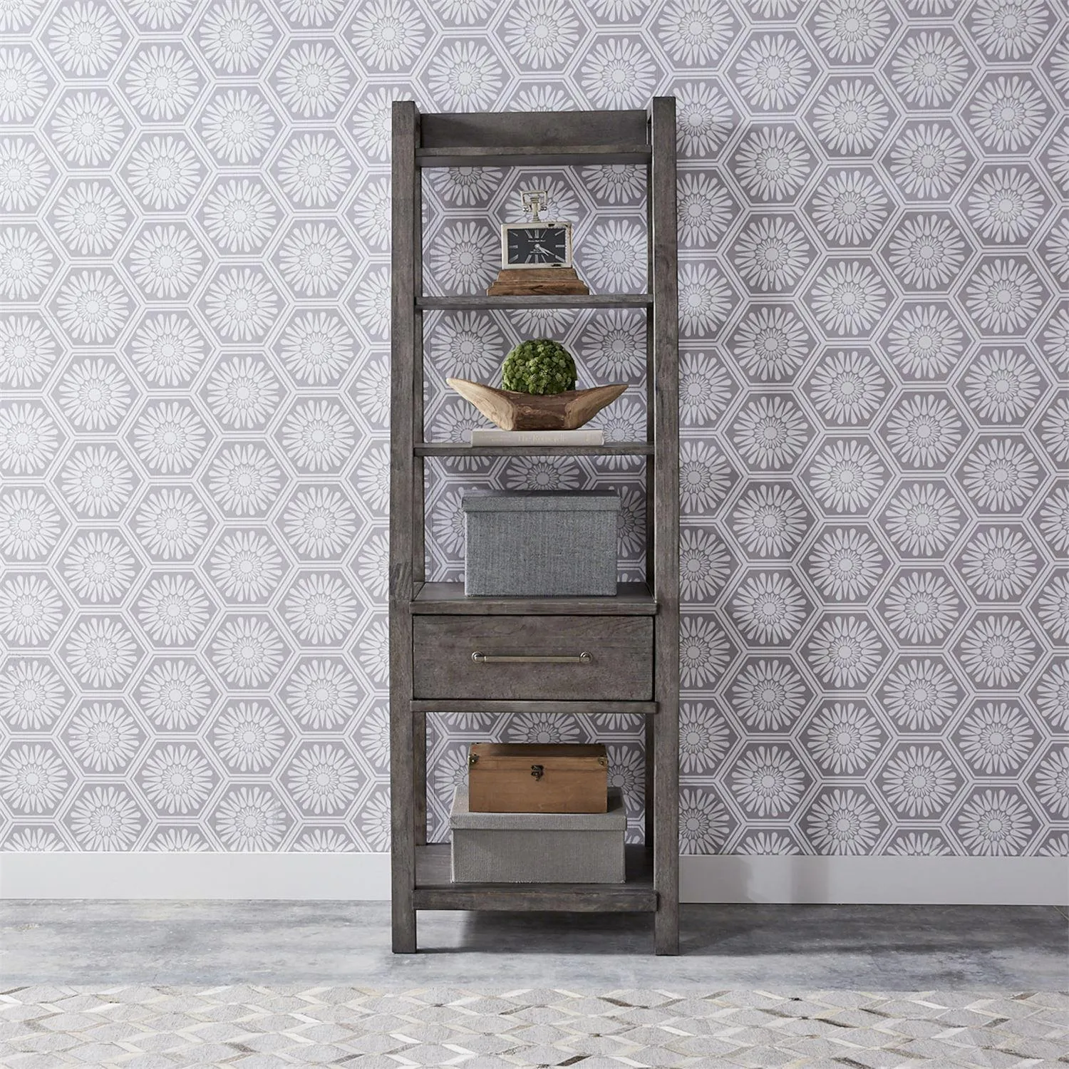 Liberty Modern Farmhouse Leaning Bookcase in Dusty Charcoal