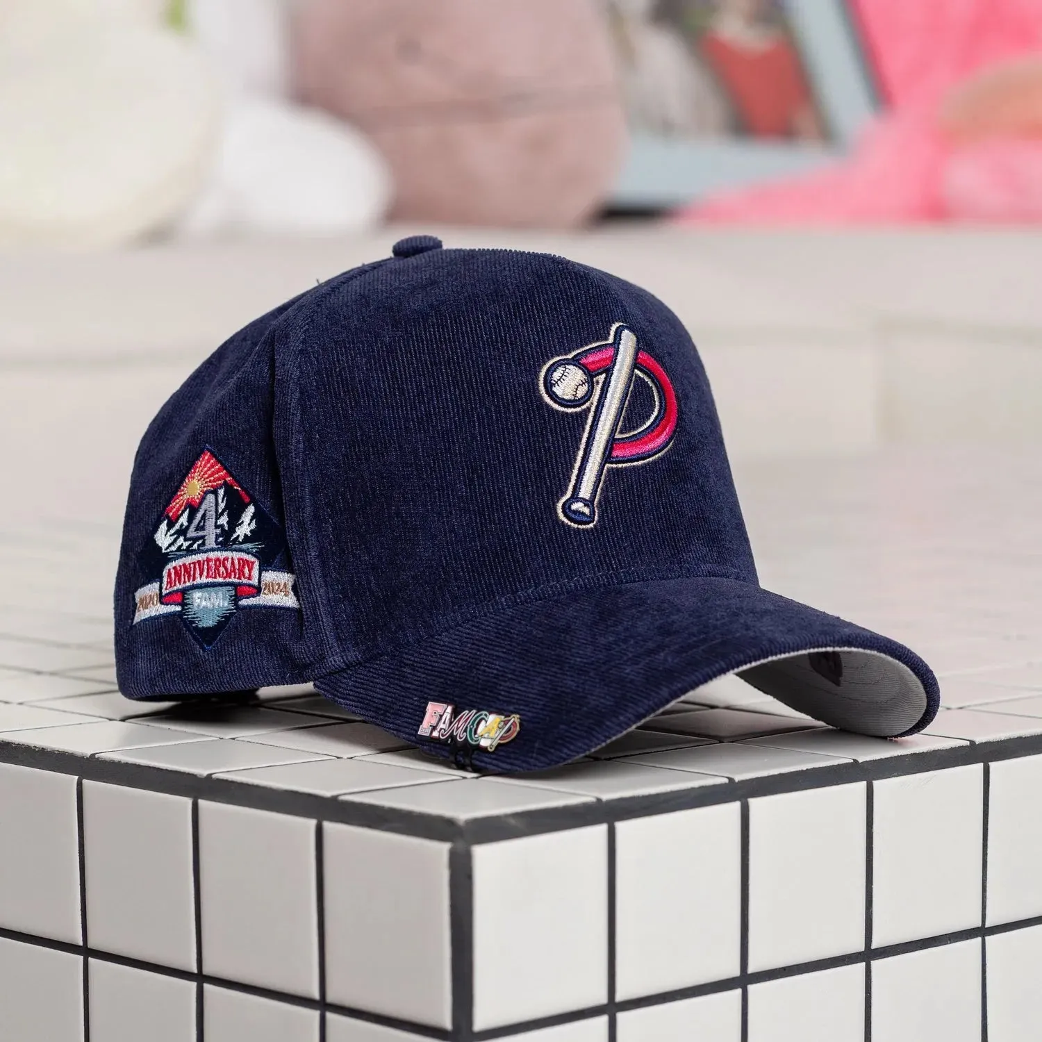 Fam.Cap Snapback "P" Cap 4Th Anniversary Navy Corduroy / Grey Uv Daily Hot Deal