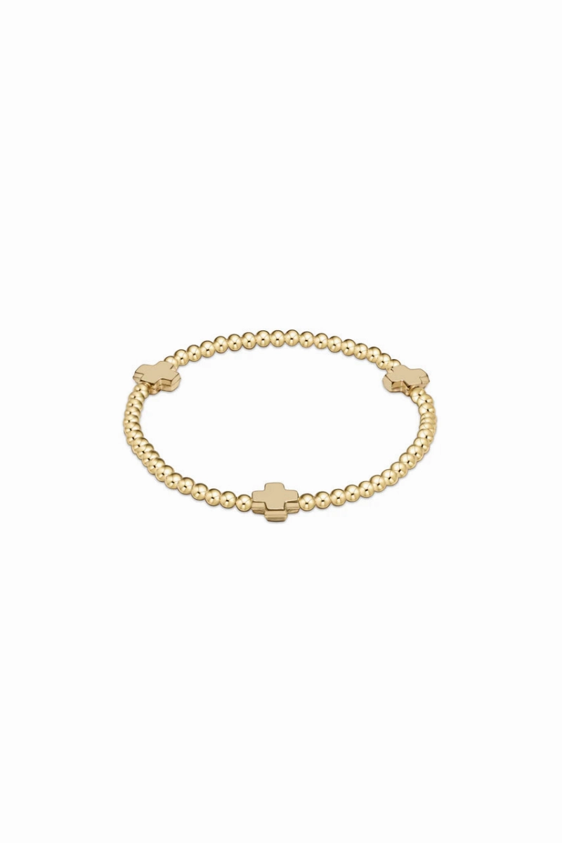 Must-Shop Sale Egirl Signature Cross Gold Pattern 3Mm Bead Bracelet - Gold