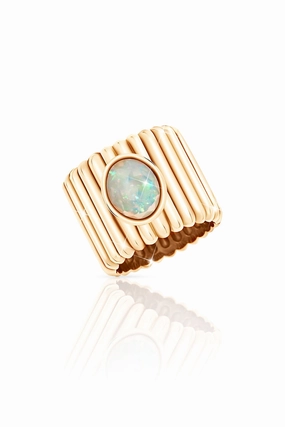 Limited Stock Hot Deal Shop & Grab Offer Ethiopian Opal Fluted Ring In 18K Yellow Gold