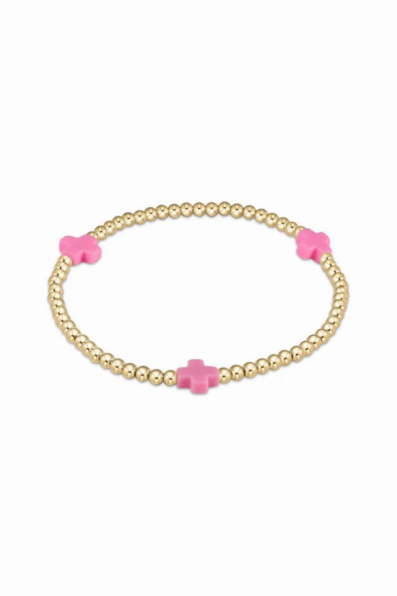 Signature Cross Gold Pattern 3Mm Bead Bracelet - Bright Pink Trending Now Offer Limited Edition Offer