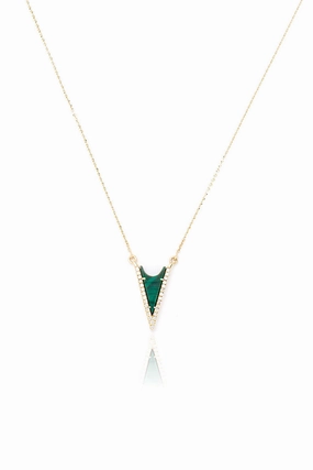 Clearance Savings Now Malachite Diamond V Necklace In Yellow Gold
