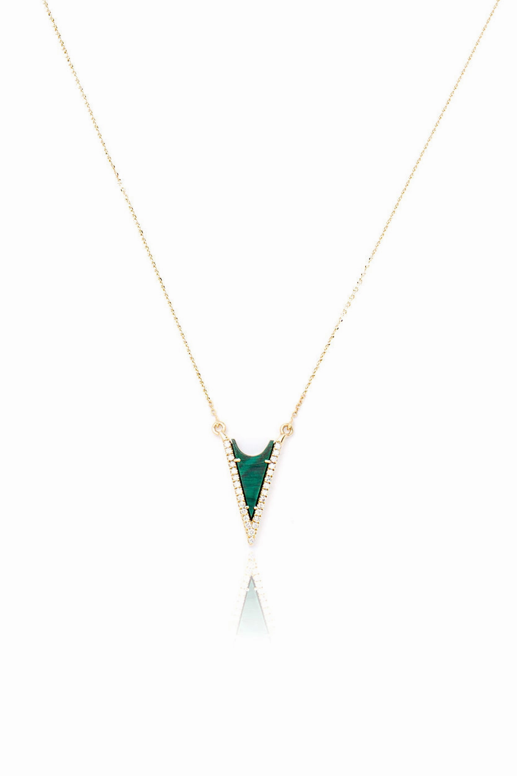 Clearance Savings Now Malachite Diamond V Necklace In Yellow Gold