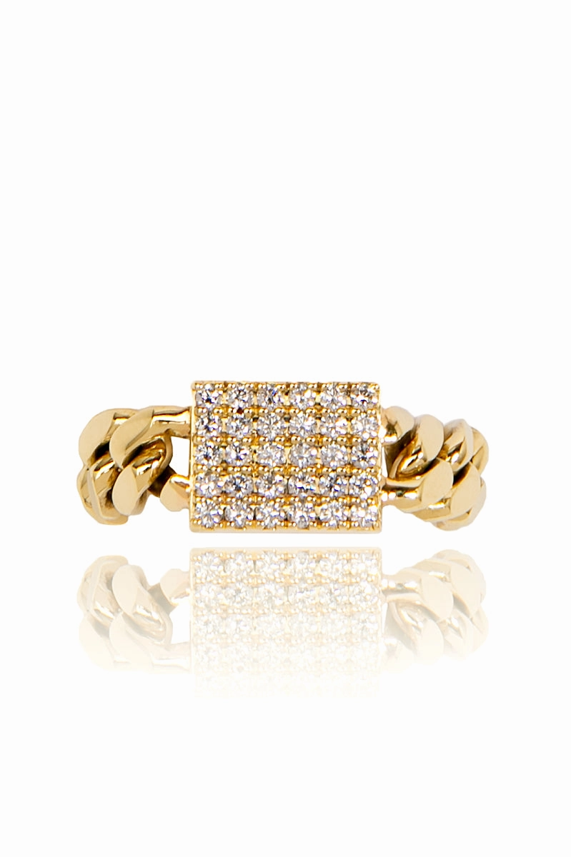 Medium Cuban Chain Diamond Pav Ring In Yellow Gold Trending Hot Picks Limited Time Steal