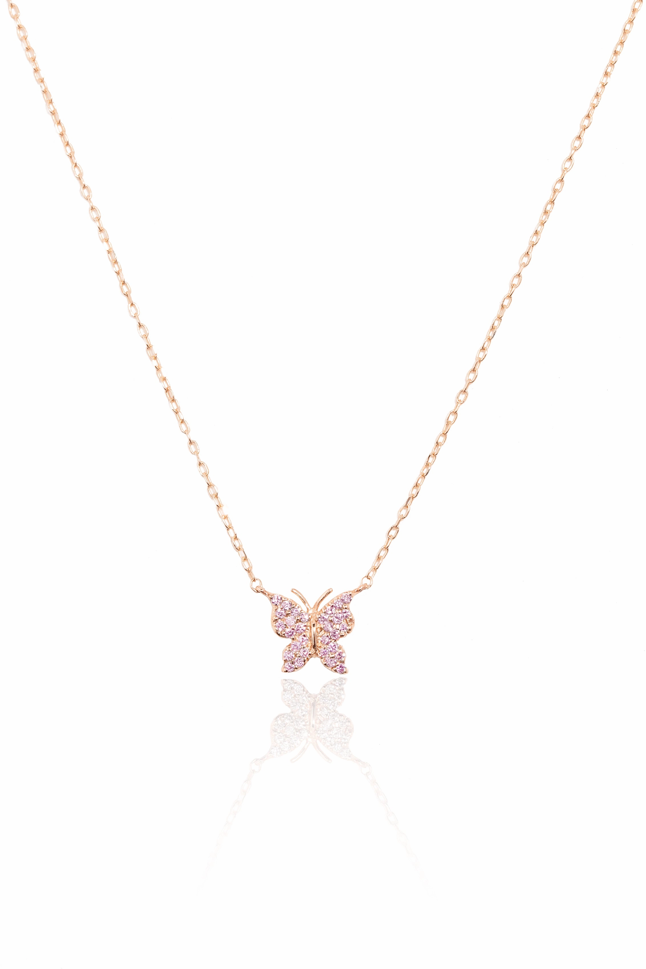 Shop & Save Big Exclusive Online Discount Pink Sapphire Pav Butterfly Necklace In 14K Rose Gold