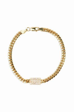 Miami Cuban Chain Bracelet With Diamond Pad In 14K Yellow Gold Shop Smart & Save
