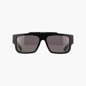 Must-Have Clearance Hot Deal Alert Men'S Gucci Shiny Black With Embossed Logo Pattern Sunglasses