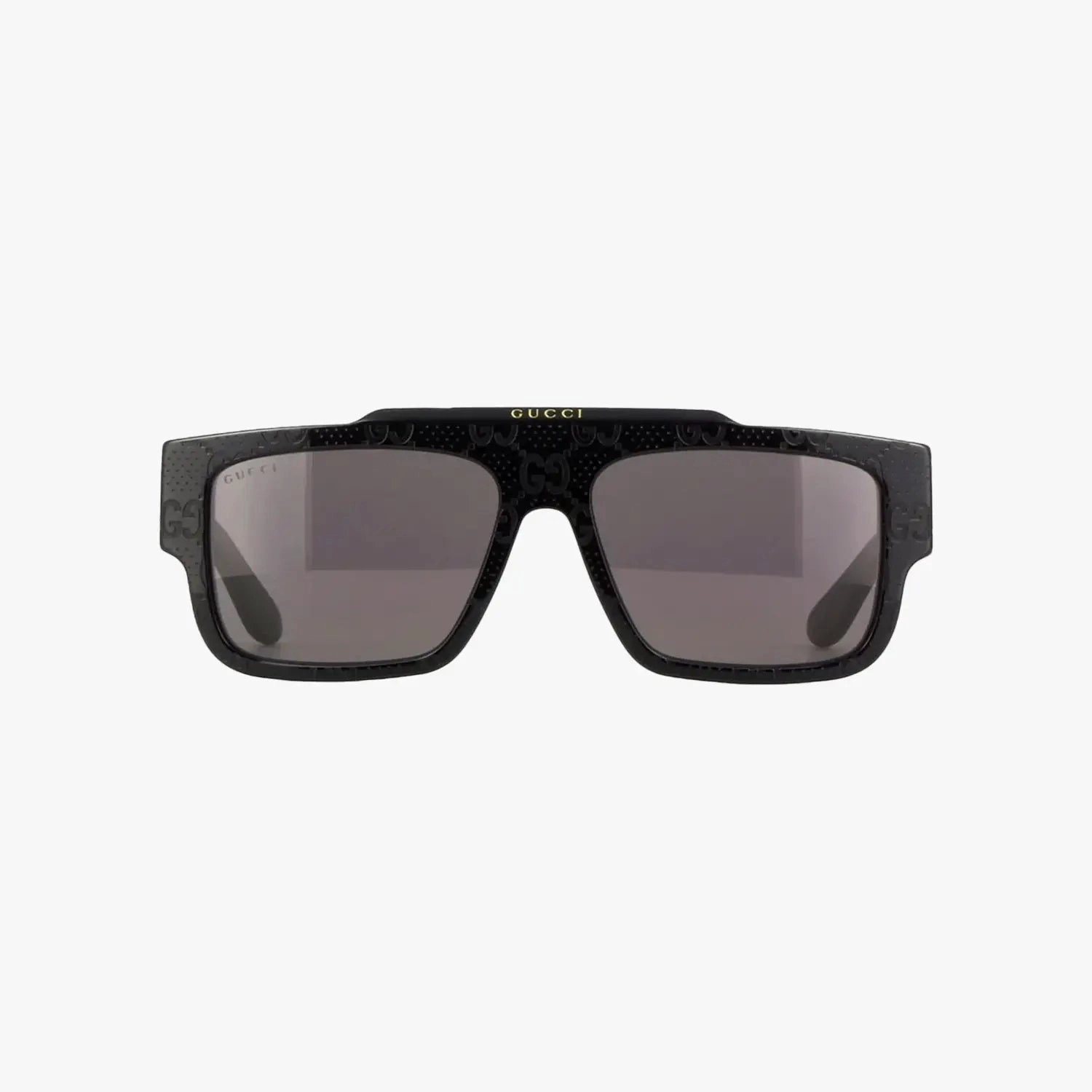Must-Have Clearance Hot Deal Alert Men'S Gucci Shiny Black With Embossed Logo Pattern Sunglasses