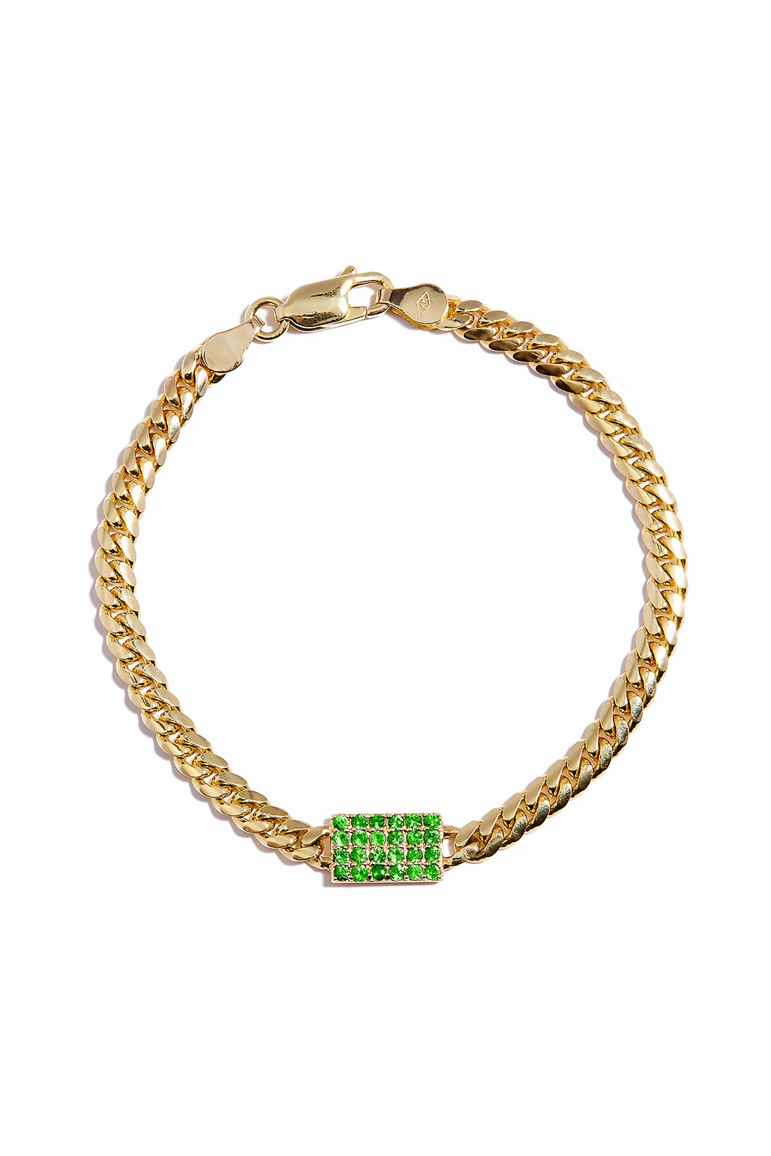 Miami Cuban Chain Bracelet With Tsavorite Pad In 14K Yellow Gold Online Exclusive Steal
