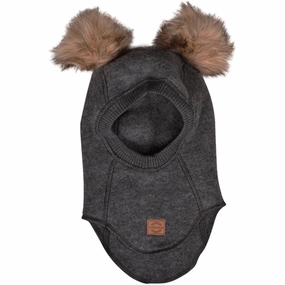 Mikk-Line Wool Balaclava With Pom Pom Anthracite Melange Save Today Only