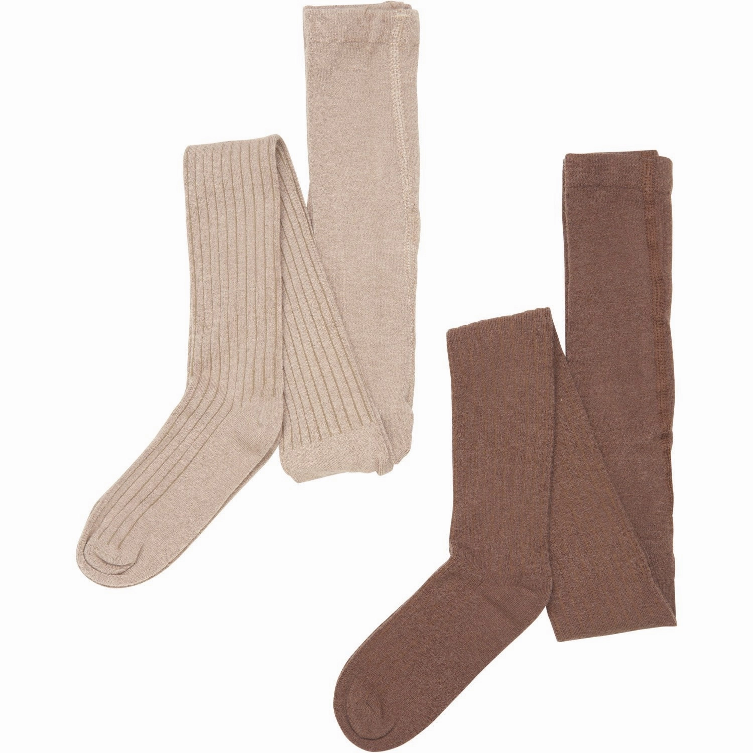 Minymo Hazel Brown Wool Tights Rib 2-Pack Daily Hot Deal