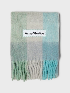 Mohair Checked Scarf In Turquoise, Grey And Mint Green Must-Have Steals Trending Deals Today