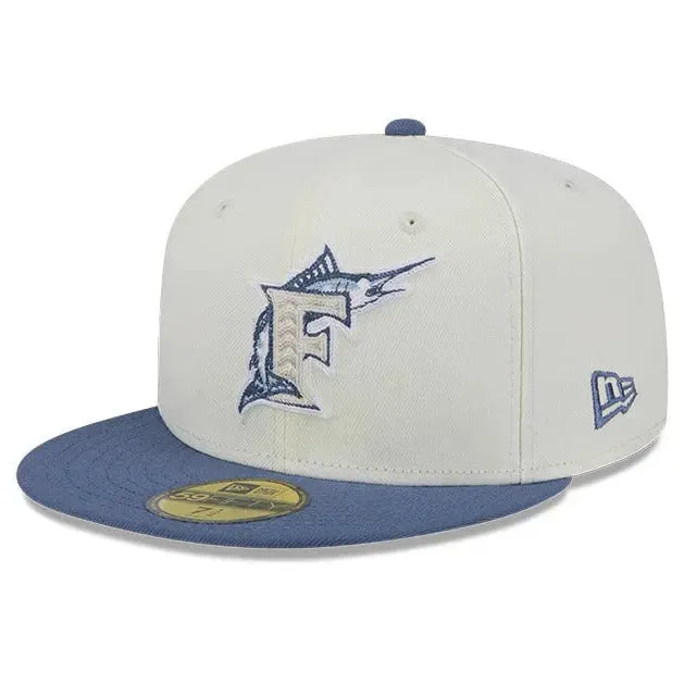 New Era 59Fifty Mlb Florida Marlins Wavy Chainstitch Two Tone / Grey Uv Fitted Cap Special Deal Frenzy