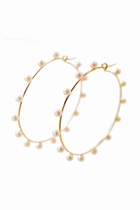 Large Shipswheel Hoops With Seed Pearls In Yellow Gold Hot Deals Today Today Only Hot Sale