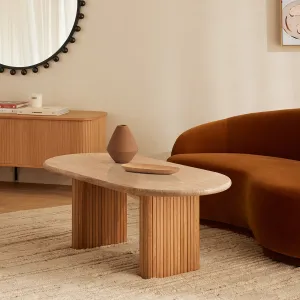 Noir Oval Coffee Table (Oak, Travertine, 120cm)