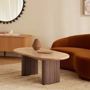 Noir Oval Coffee Table (Walnut, Travertine, 120cm)