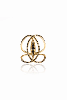 Big Price Drop Black Diamond Marquis Ring In 18K Yellow Gold