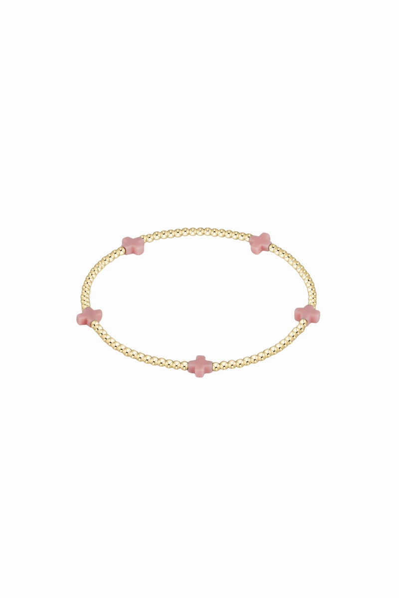 Price Drop Frenzy Clearance Steal Today Egirl Signature Cross Small Gold Pattern 2Mm Bead Bracelet - Pink
