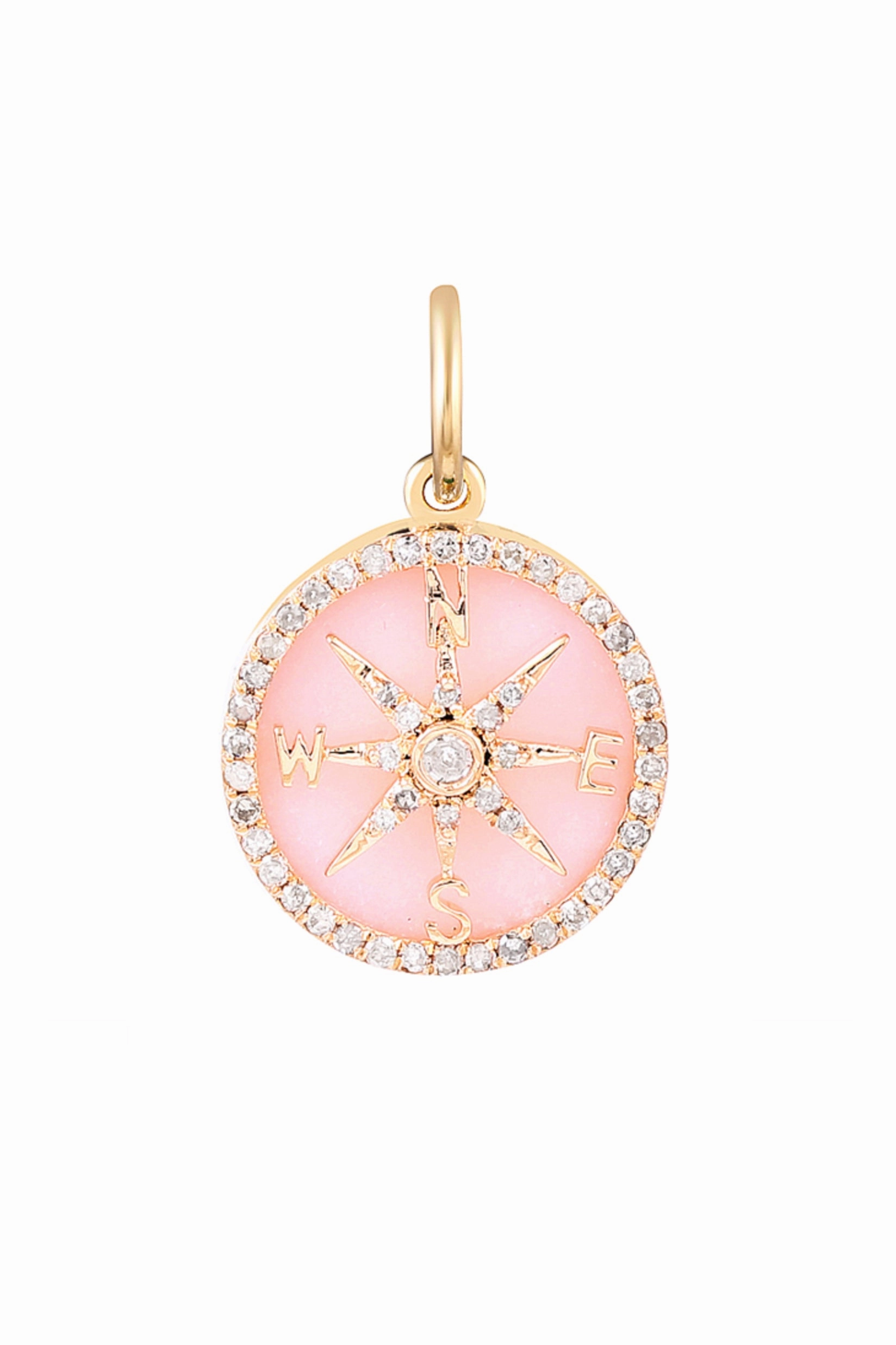 Daily Clearance Deal Grab & Save Today Pink Enamel Diamond Compass In 14K Gold