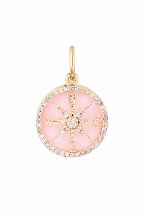 Daily Clearance Deal Grab & Save Today Pink Enamel Diamond Compass In 14K Gold