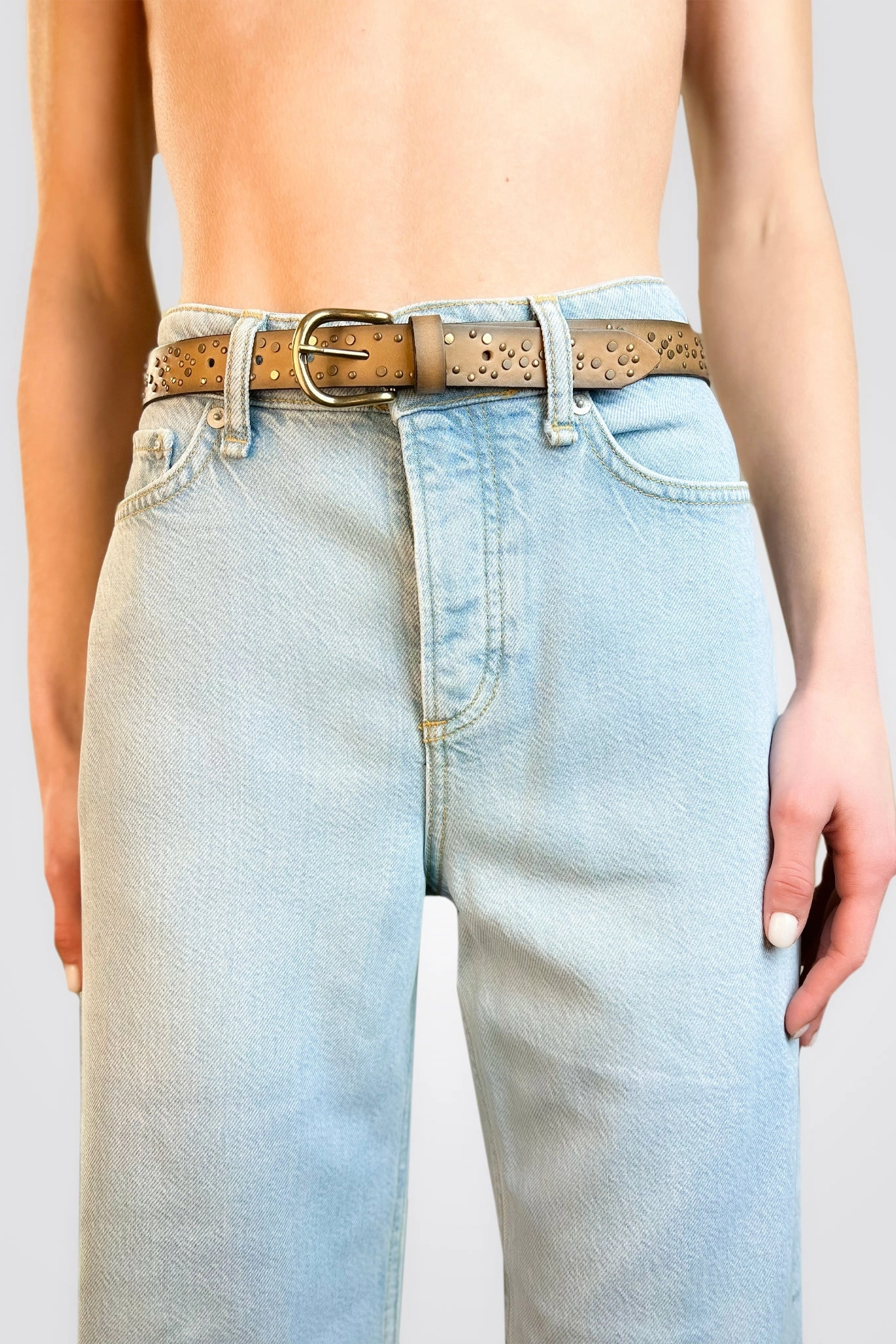 Daily Deal Frenzy Special Offer Inside Skinny Studded Belt - Caramel
