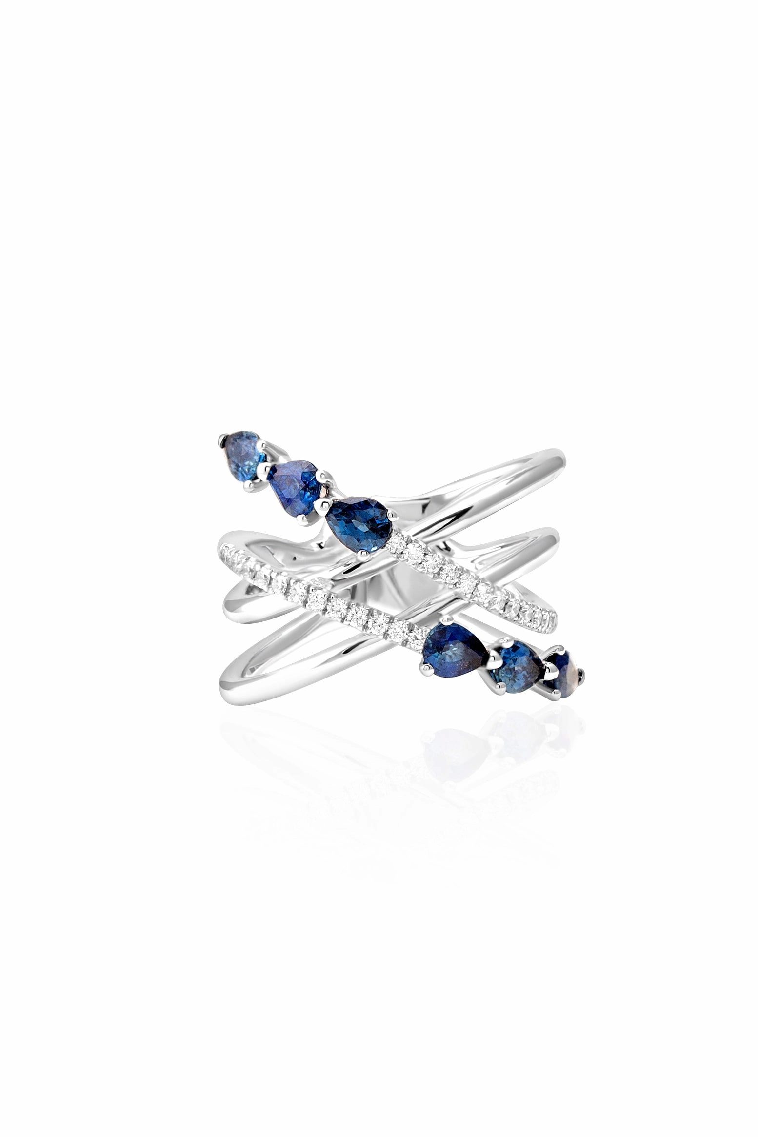 Online Exclusive Deal Diamond Blue Sapphire Ring In 18K White Gold