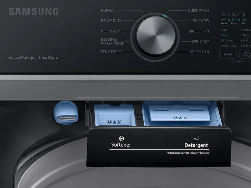 Samsung WA44A3405AV 4.4 Cu. Ft. Top Load Washer With Activewave&#8482; Agitator And Active Waterjet In Brushed Black