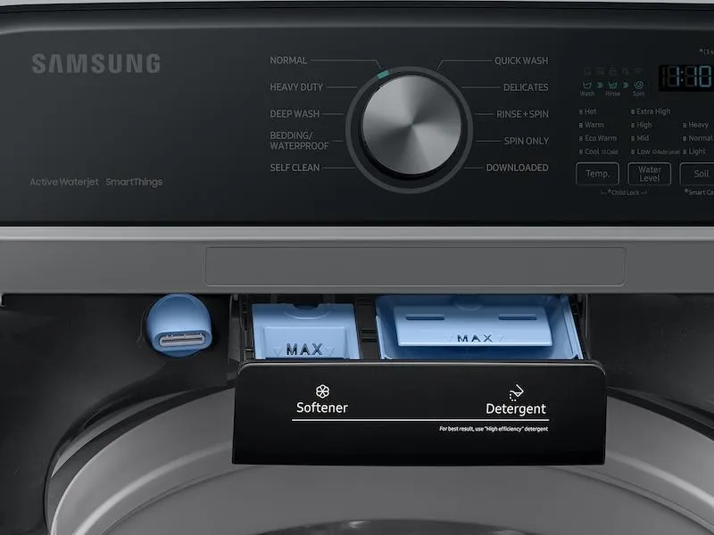 Samsung WA46CG3505AV 4.6 Cu. Ft. Large Capacity Smart Top Load Washer With Activewave&#8482; Agitator And Active Waterjet In Brushed Black
