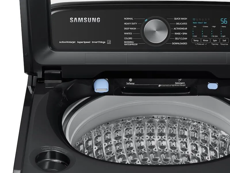 Samsung WA51A5505AV 5.1 Cu. Ft. Smart Top Load Washer With Activewave&#8482; Agitator And Super Speed Wash In Brushed Black