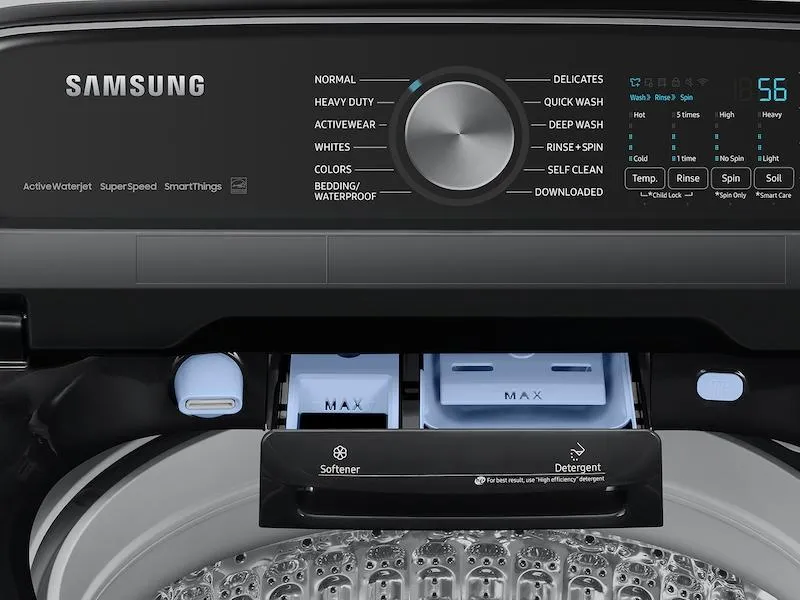 Samsung WA54CG7105AV 5.4 Cu. Ft. Extra-Large Capacity Smart Top Load Washer With Activewave&#8482; Agitator And Super Speed Wash In Brushed Black