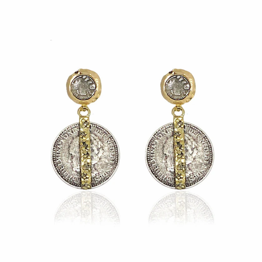 Toledo & Mini Wilhelmina Coin & Crystal Bar Earrings Sweet Deal Inside