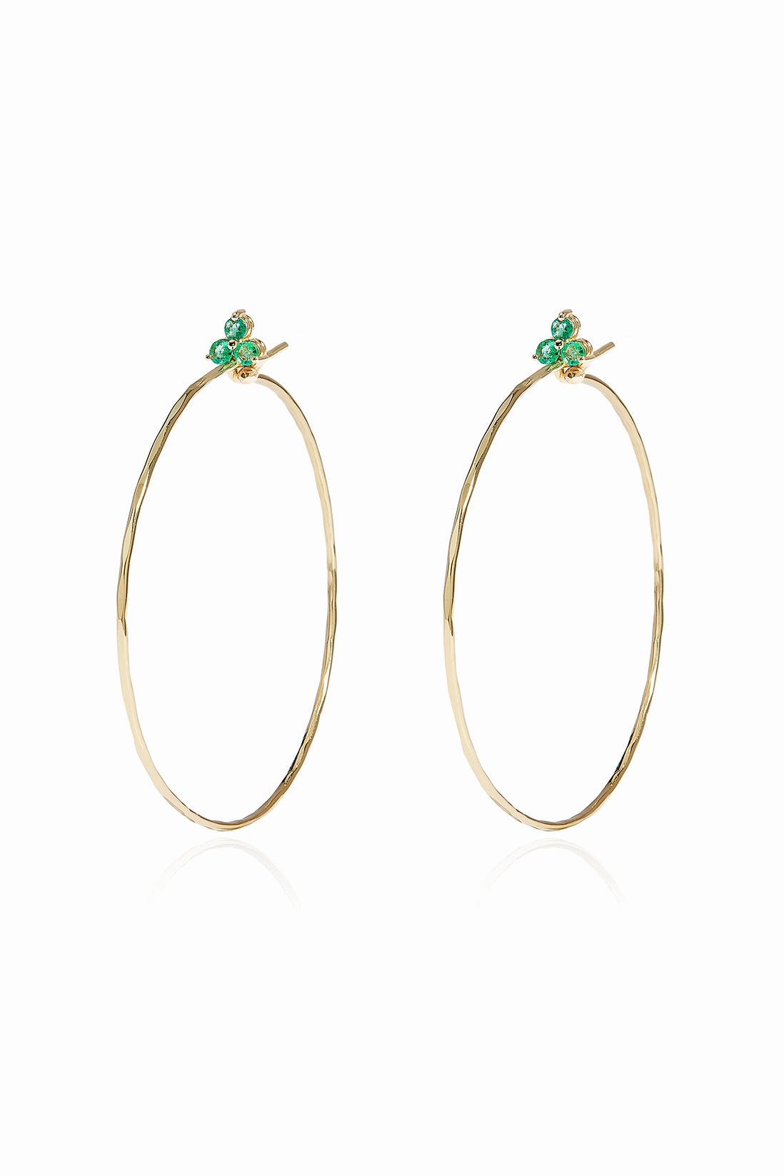 Price Slash Today Big Clearance Event Large Emerald Fleurette Hoops In 18K Yellow Gold