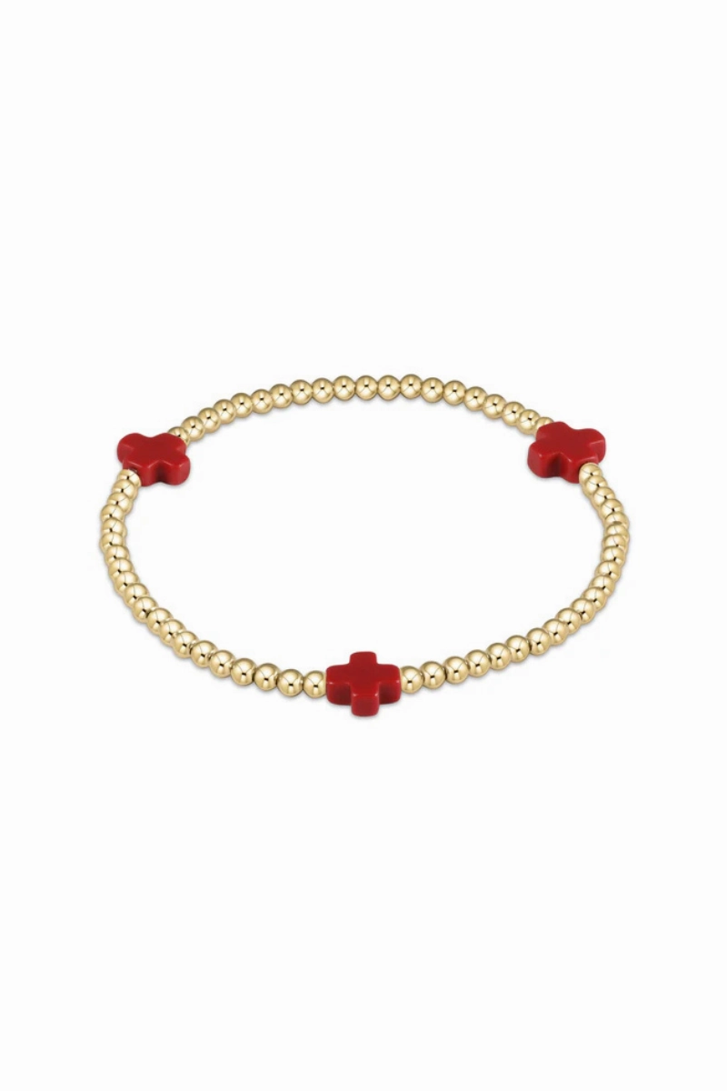 Best Seller Deal Clearance Event Today Signature Cross Gold Pattern 3Mm Bead Bracelet - Red