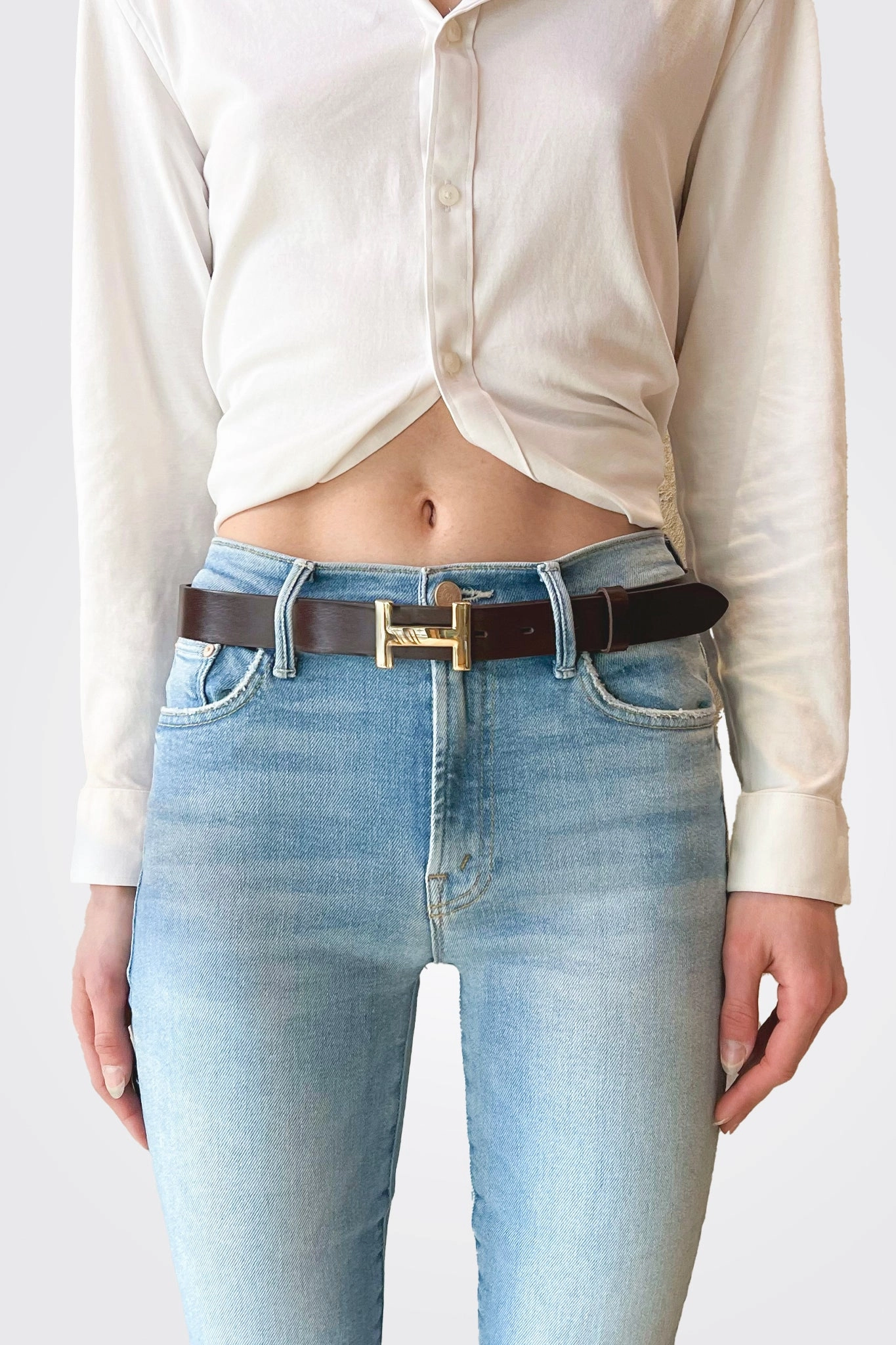 Daily Clearance Deal H Small Buckle Leather Belt - Dark Brown