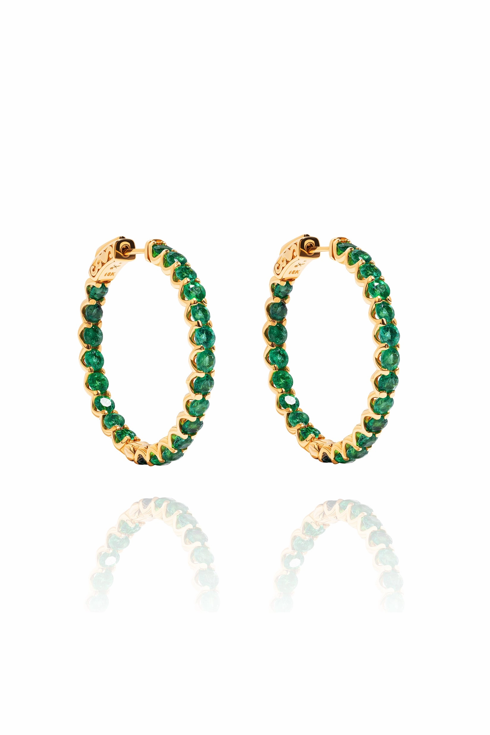 Shop Smart & Save Columbian Emerald Hoop Earrings In 18K Yellow Gold