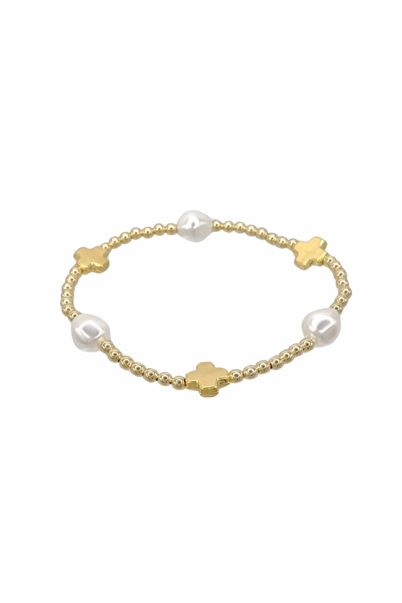 Grab & Save Today Signature Cross Admire Pearl Pattern 3Mm Bead Bracelet - Gold