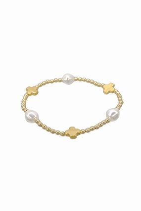 Grab & Save Today Signature Cross Admire Pearl Pattern 3Mm Bead Bracelet - Gold