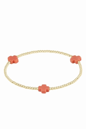 Grab Your Savings Signature Cross Gold Pattern 2Mm Bead Bracelet - Coral