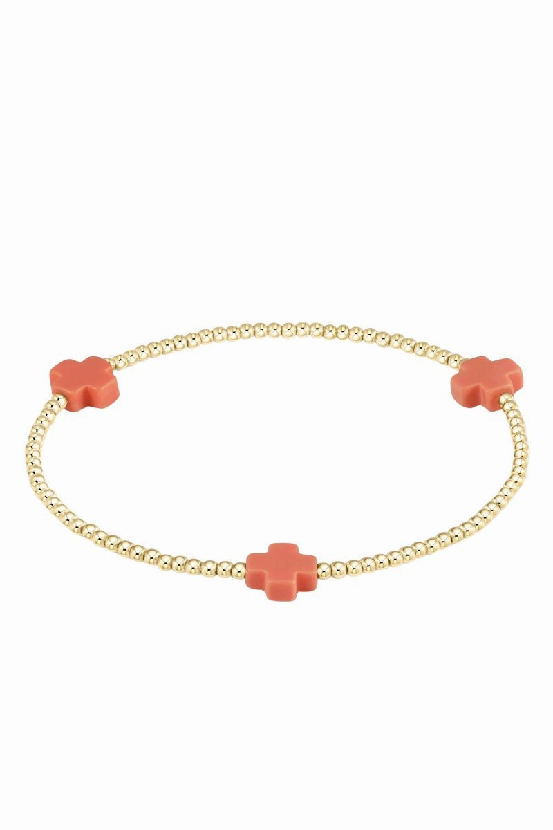 Grab Your Savings Signature Cross Gold Pattern 2Mm Bead Bracelet - Coral