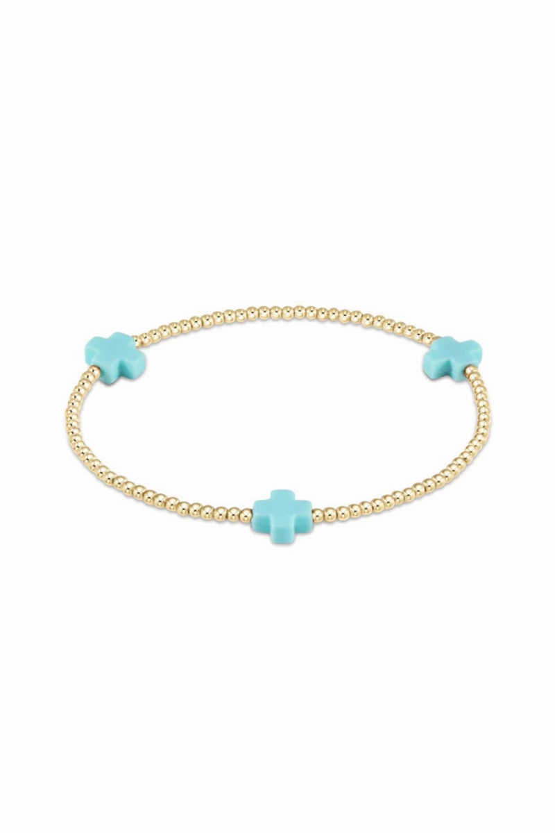 Signature Cross Gold Pattern 2Mm Bead Bracelet - Turquoise Grab & Save Today