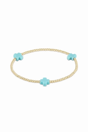 Signature Cross Gold Pattern 2Mm Bead Bracelet - Turquoise Grab & Save Today