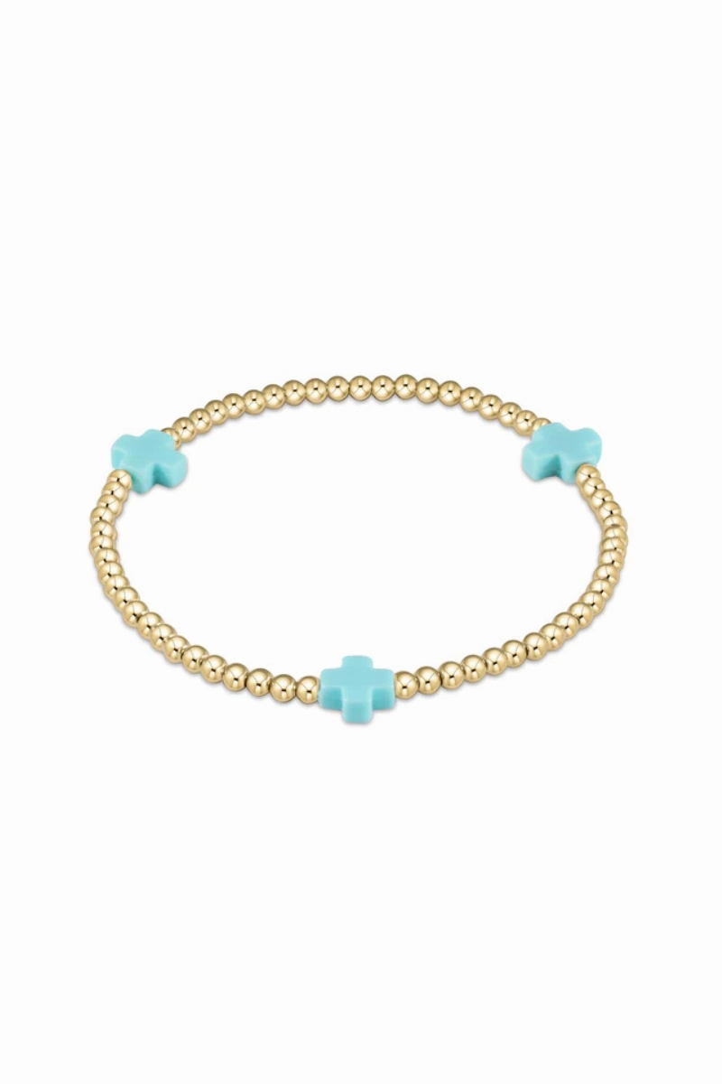 Online Deal Frenzy Signature Cross Gold Pattern 3Mm Bead Bracelet - Turquoise